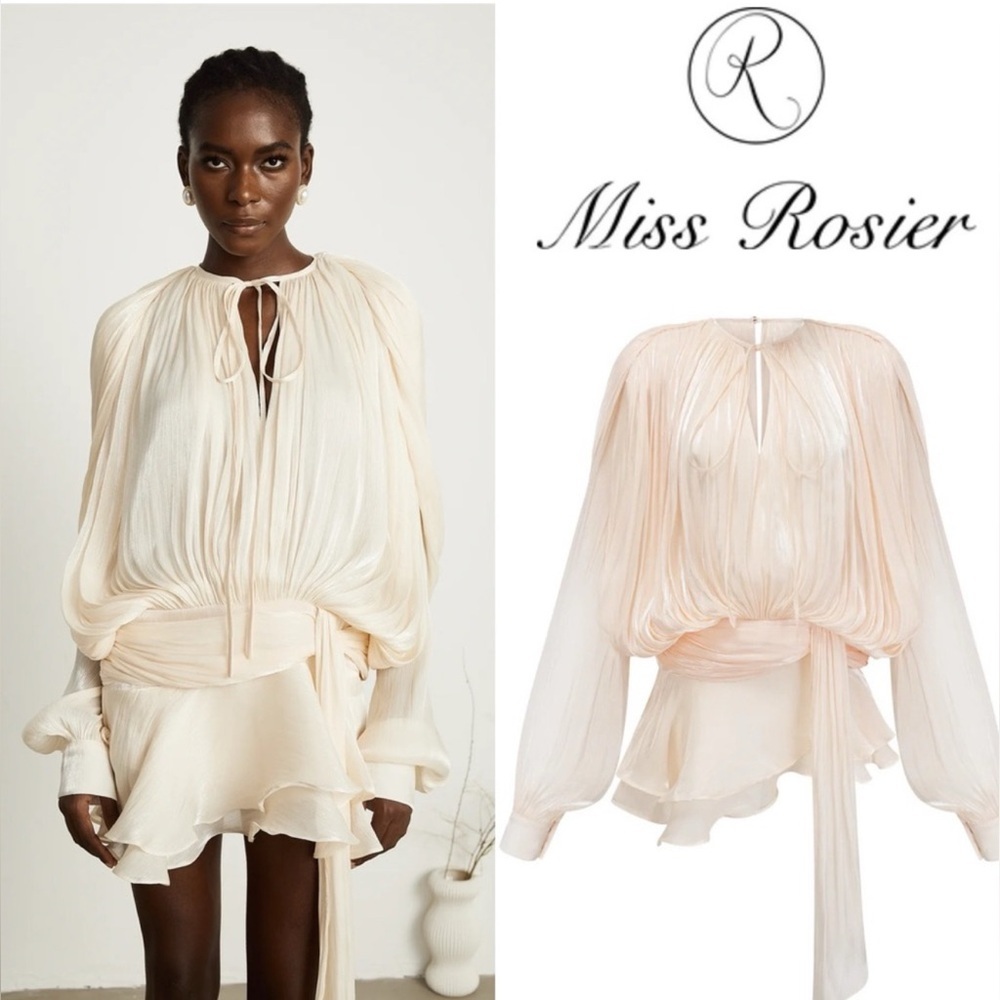 Miss Rosier EUGÉNIE NEUTRAL FULLY PLEATED RUFFLED MINI DRESS XS NWT - Picture 8 of 16